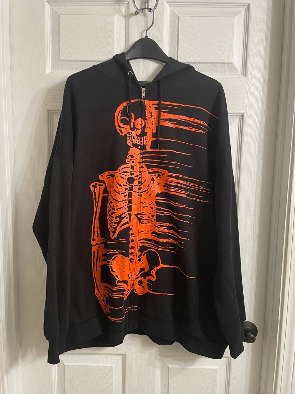 Social Collision Black Zip Hoodie with Bold Orange Skeleton 2/xxl